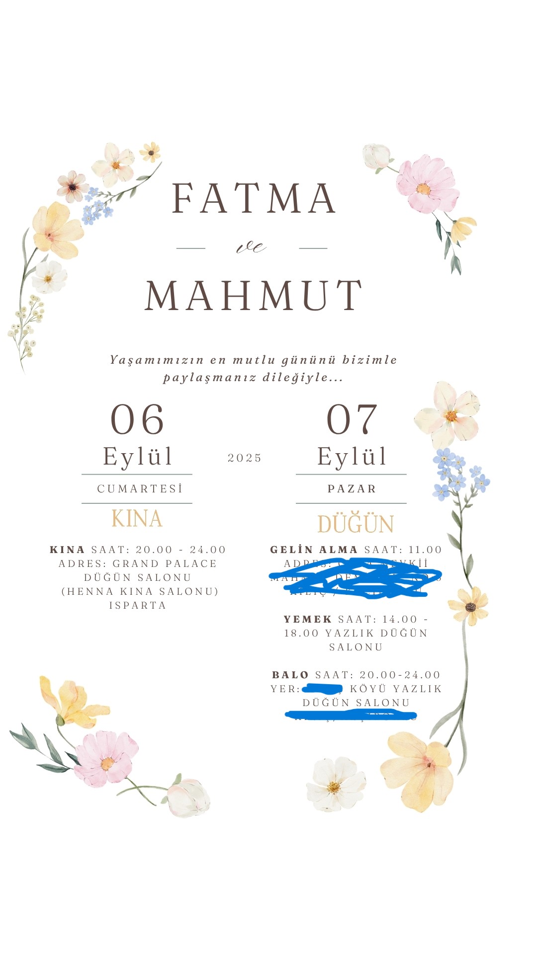 Çiçekli Düğün Davetiyesi